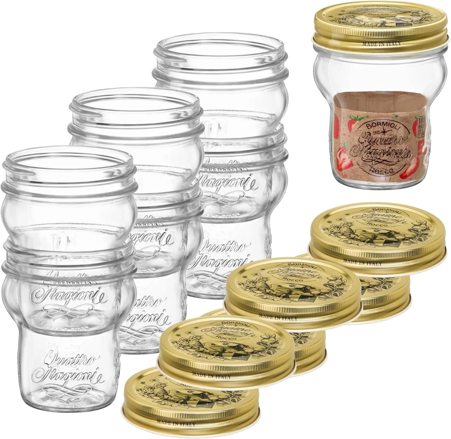 Excellent Bormioli Rocco Quattro Stagioni Glass Jars Set of 6 – 9.25 Oz Stackable Storage Jars with Wide Mouth Aluminum Lids Effective