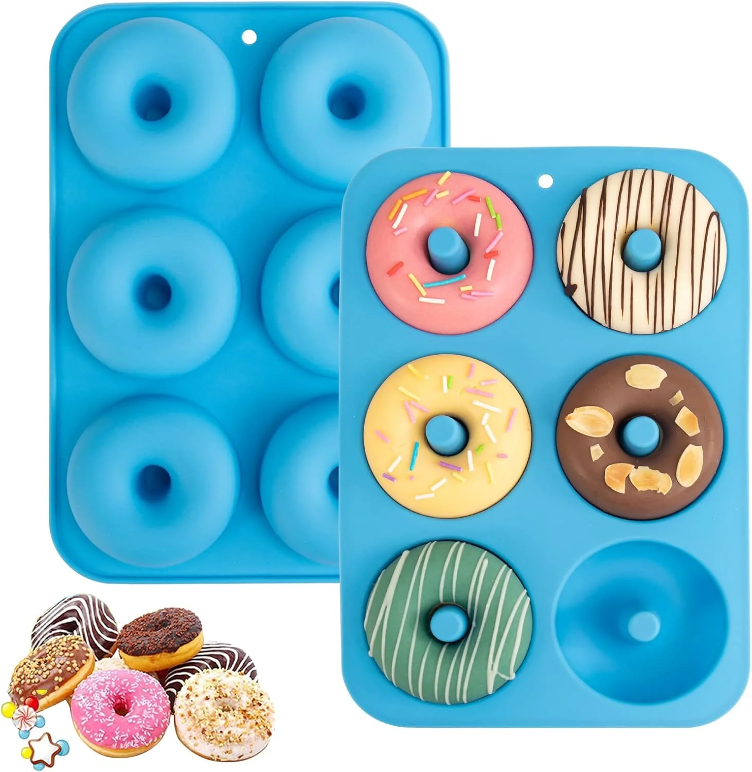 Professional Aichoof Silicone Donut Mold for 6 Doughnuts Set of 2. Food Grade Lfgb Silicone Bagels Baking Pan Non-Stick Dishwasher Safe Clean