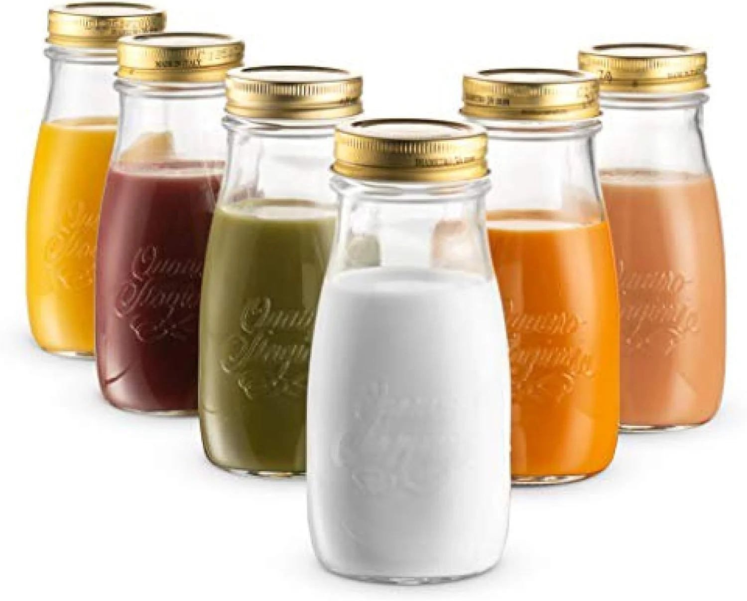 Smooth Bormioli Rocco Quattro Stagioni Bottles Set of 6-13.5 Oz. Clear Glass with Twist Lids for Food Preserving Beverage Serving Homemade Gifts Exceptional
