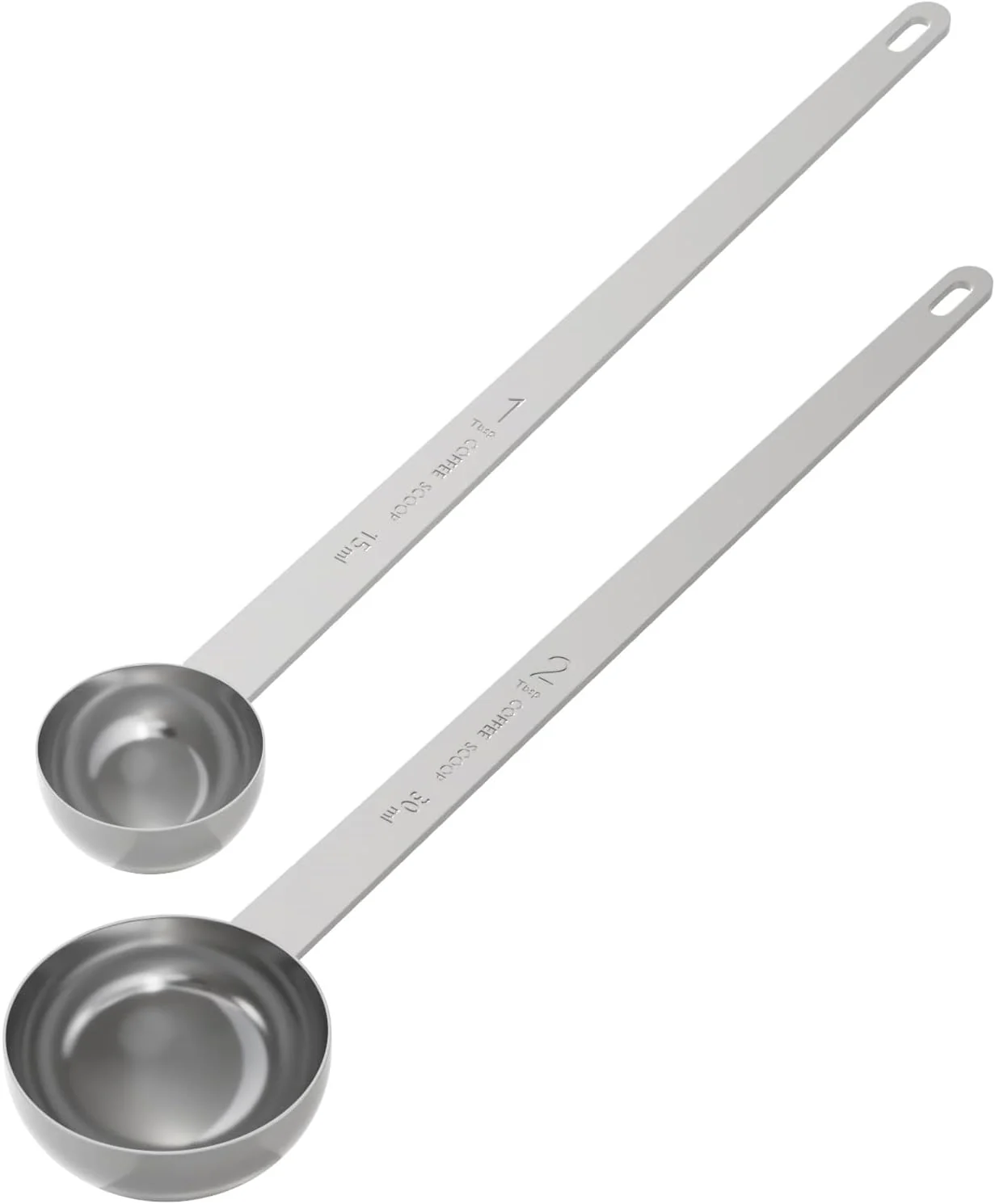 Detailed Extra Long Handle Coffee Scoop Set 1tbsp amp 2tbsp Measuring Spoon 15ml 30ml Food-Grade Stainless Steel Accurate Measurement Dishwasher-Safe Engraved Marking Coffee Ritual Essential Recyclable
