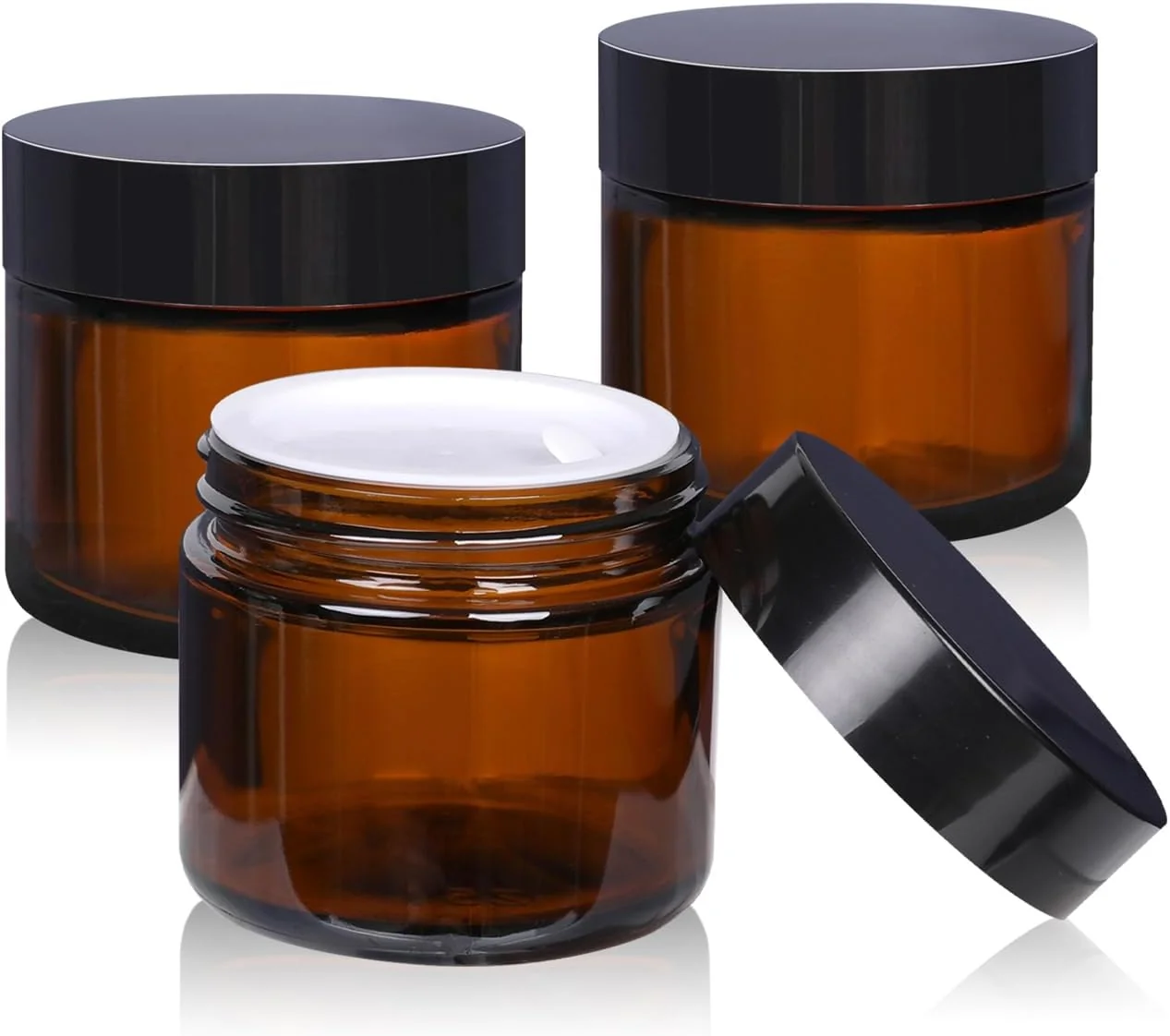 Unique 2oz Glass Cosmetic Jars With Lids 3pcs Small Makeup Containers 2 OZ Amber Superior