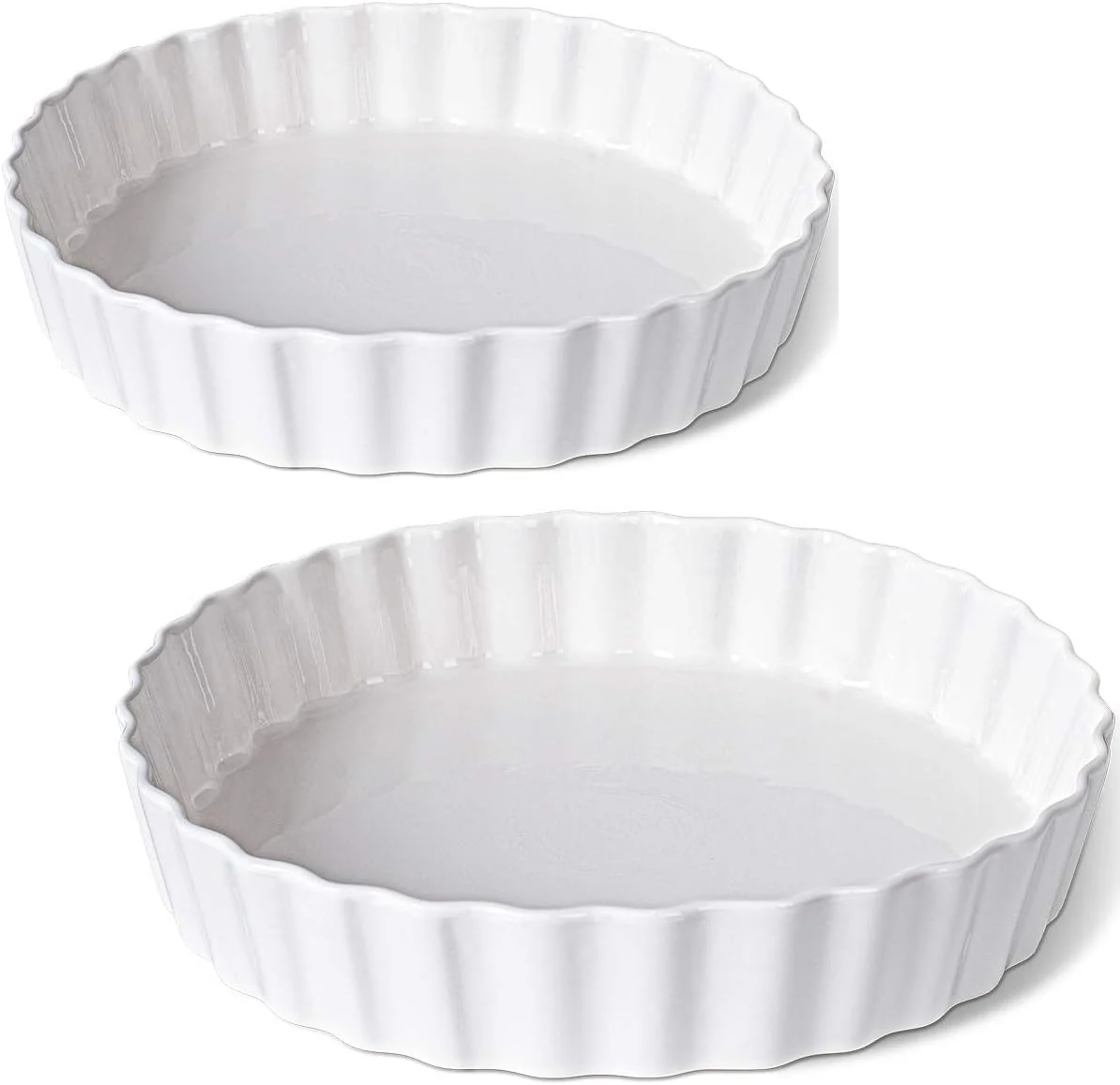 Eco-Friendly Delling Set of 2 Tart Pans 9.5 inch Quiche Pan Ceramic Fluted Quiche Baking Dish Pie Pan for Baking Tart Pies and Chicken Pot Pie High-Quality