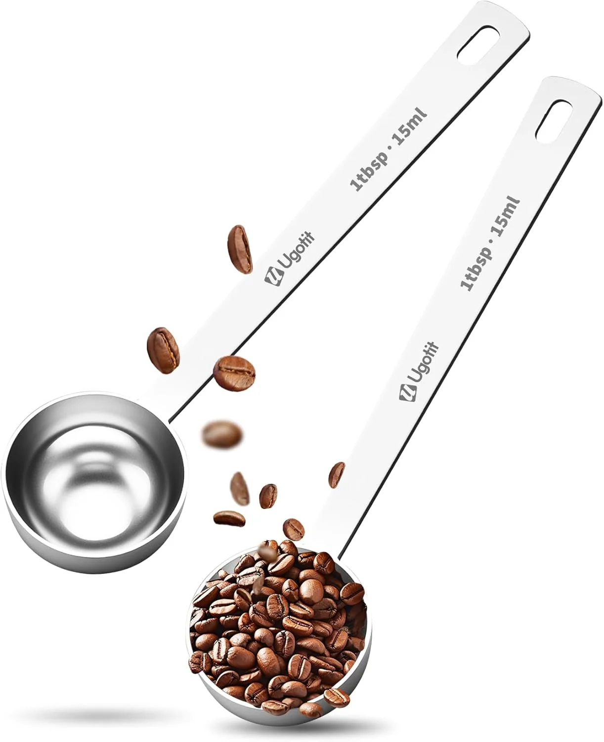 Selected Coffee Scoop 1 Tablespoon Long Handle Measuring Spoons Set for Coffee Tea Flour Spices – 304 Stainless Steel with Hanging Hole Pack of 2 Exclusive