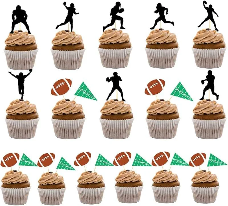 Original Design 24pcs American football cupcake toppers sports party decorations for football theme party Football Food Picks for boys’ birthday party Certified