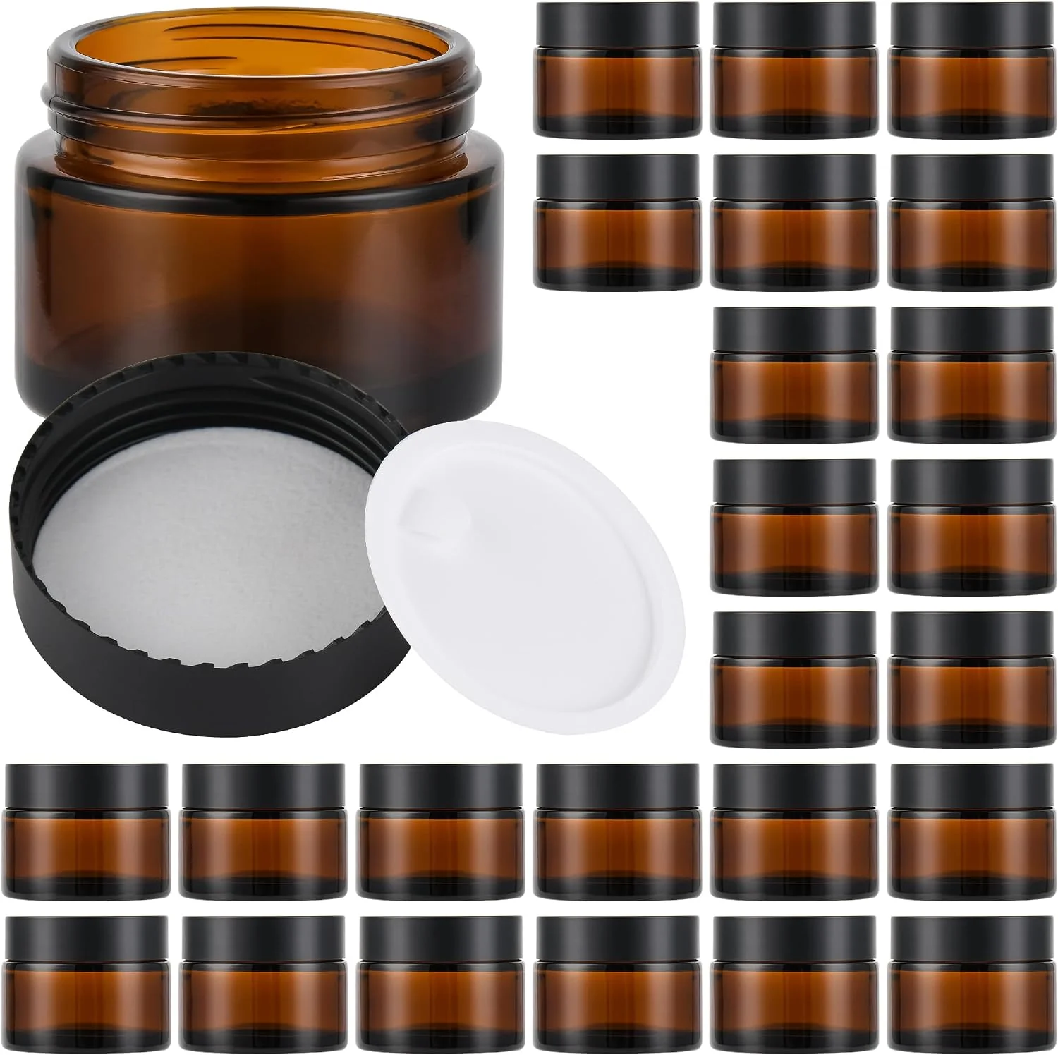 Contemporary Glass Jars with Lids Eco-Friendly Cosmetic Containers with Airtight Black Lids amp Liners Multi-Color Options for Cream Lotion Body Butter DIY Skincare Travel Jars Amber 2oz Trendy