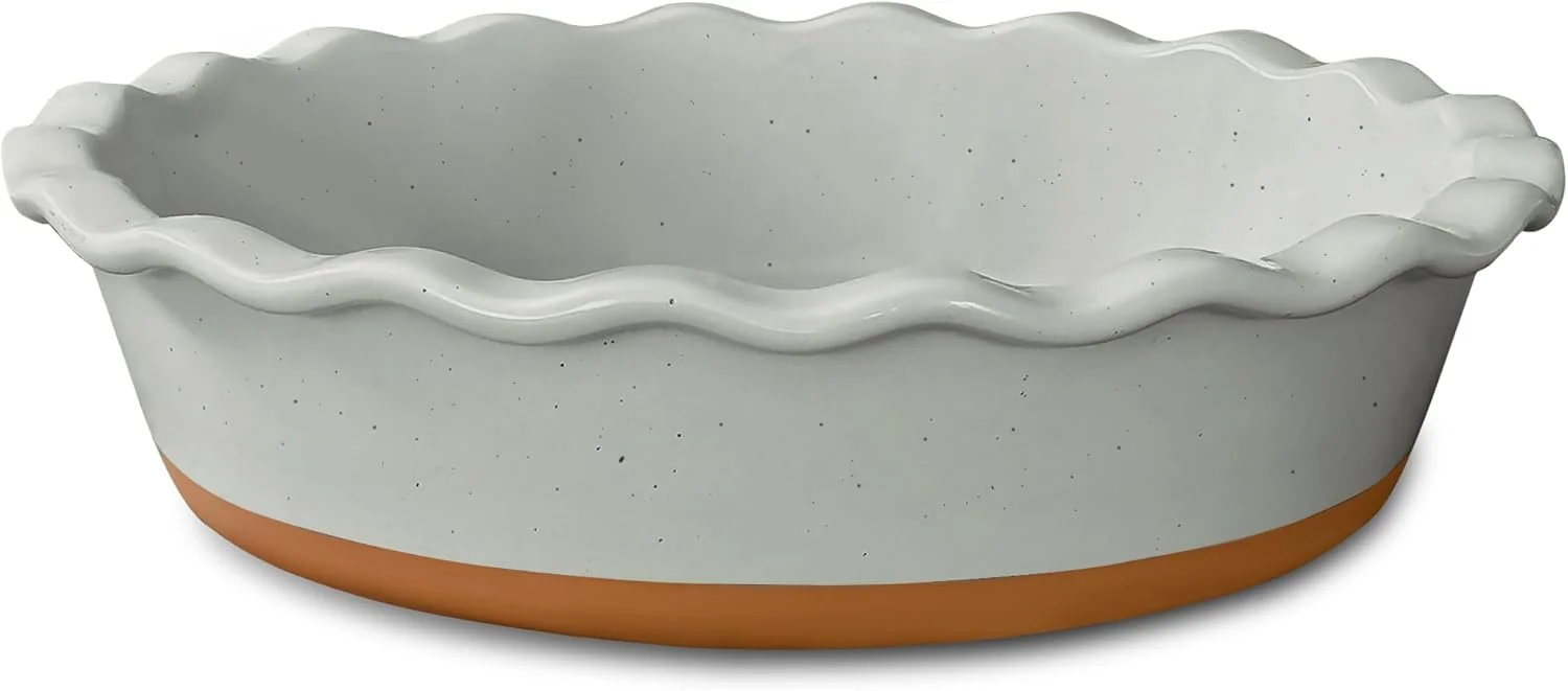 Soft Mora Deep Fluted Ceramic Pie Dish for Apple Pie Quiche Tart – 9 inch – Modern Farmhouse Style Porcelain – Earl Grey First-Class