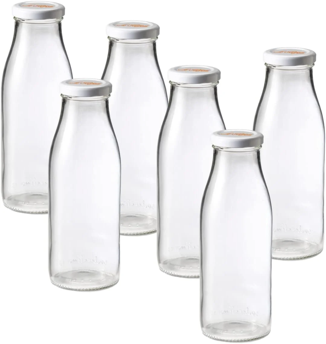 Functional Le Parfait French Glass Milk Bottles with Printed Airtight Twist Lids 500ml 16oz Pack of 6 – Leakproof Reusable Glass Bottles for Juice Water Cold Brew Kefir amp Beverage Storage Contemporary