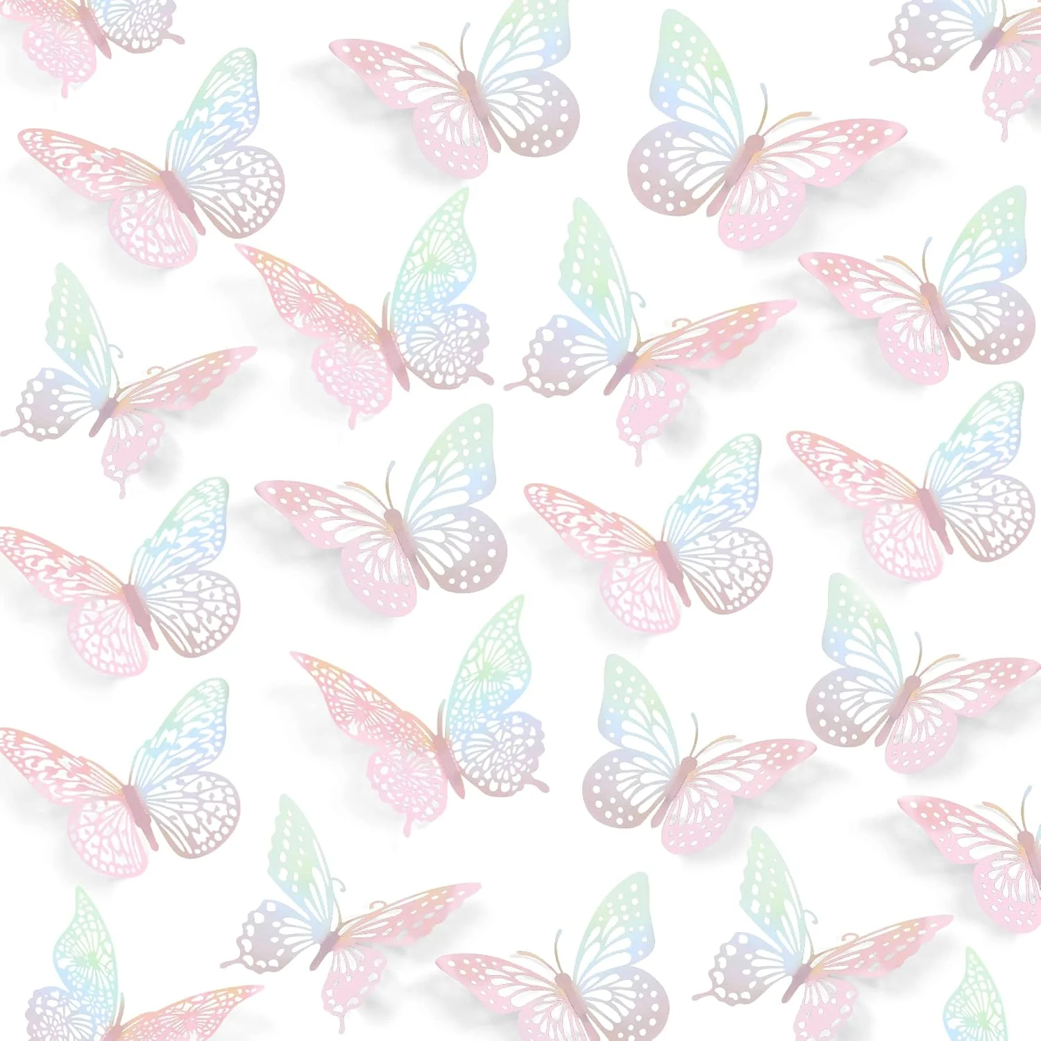Environmentally Friendly Saoropeb 3D Wall Decor – 48 Pcs 4 Styles 3 Sizes – Laser Pink Butterfly Decorations for Birthday Parties Removable Stickers Secure