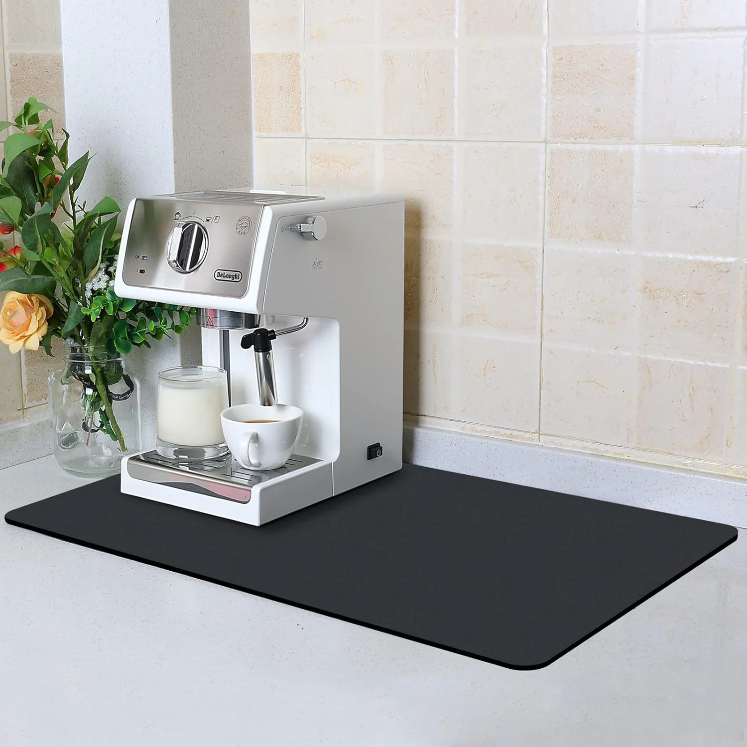 Refined ZLR Coffee Mat – 12 x 20 Middle Kitchen Hide Stain Absorbent Dish Drying Mat for Countertop Convenient