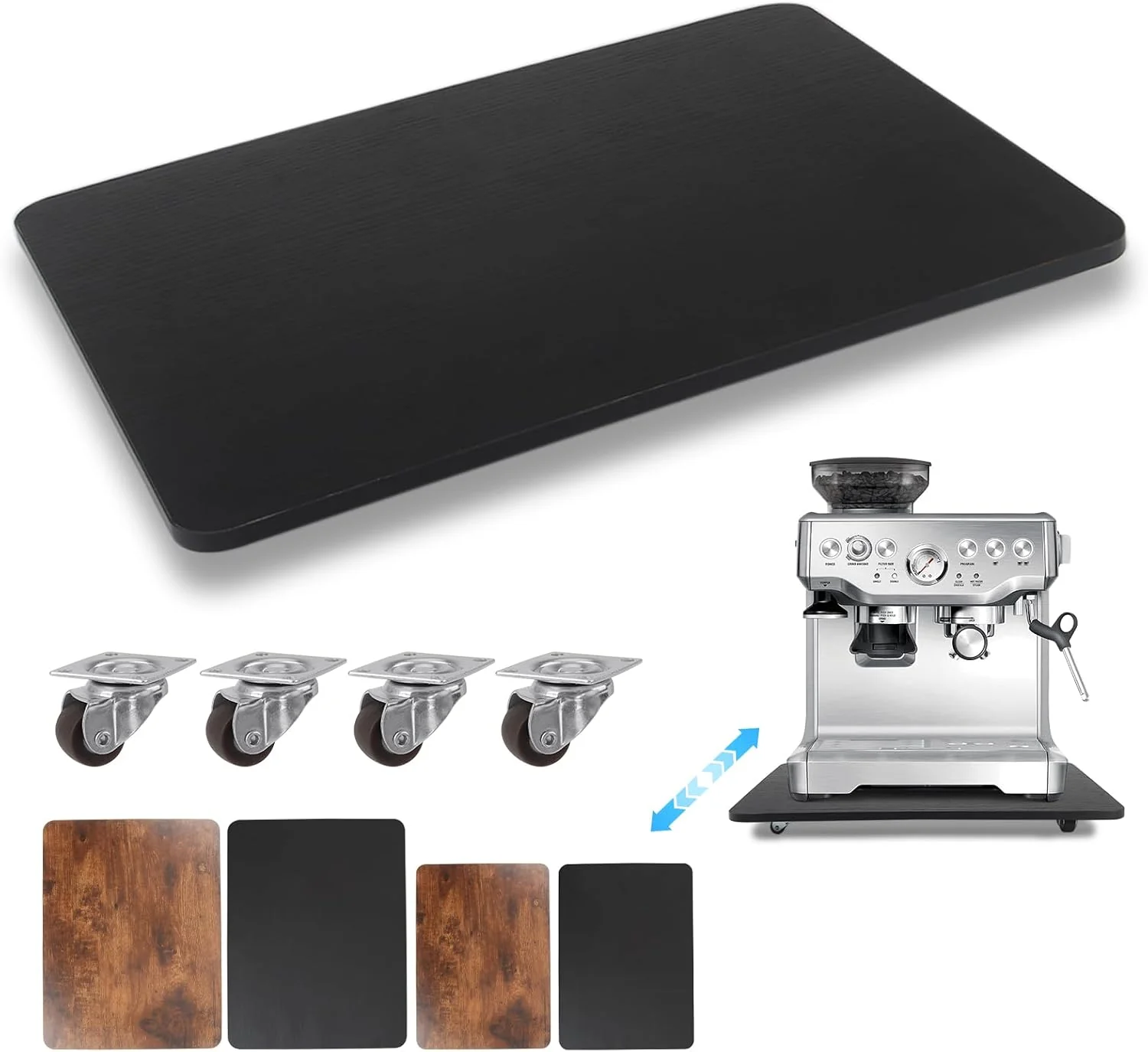 Safe 360° Appliance Slider Sliding Tray Coffee Maker Rolling Tray for Counter Under Cabinet Coffee Pot Mat for Espresso Machine Toaster Air Fryer Quiet Wheels Black Large 15.7 ×13 Superior