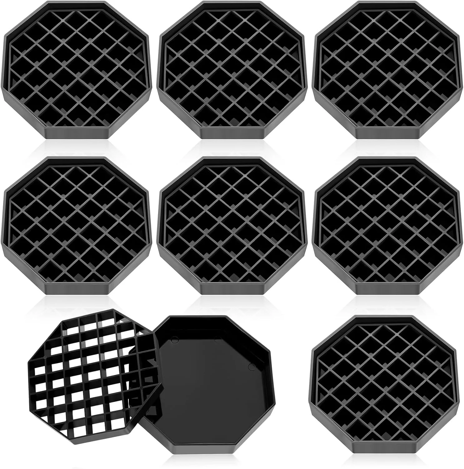 Expertly Made Suclain 8 Pcs 4 Inch Coffee Drip Tray Black Plastic Octagon Coffee Countertop Drip Coaster with Honeycomb Grid for Drink Tea Wine Beverage Dispenser Soft