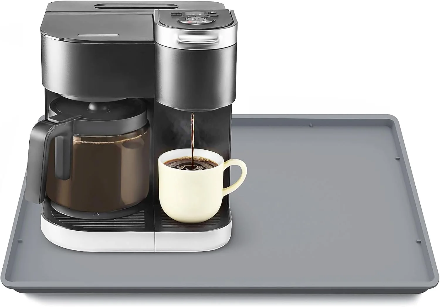 Optimized Tohonfoo Silicone Coffee Mat with Lip 19.7” x 15” Heavy Duty Bar Mat Coffee Tray for Countertop Fit Under Machine Pot Espresso Machine Grey Luxury