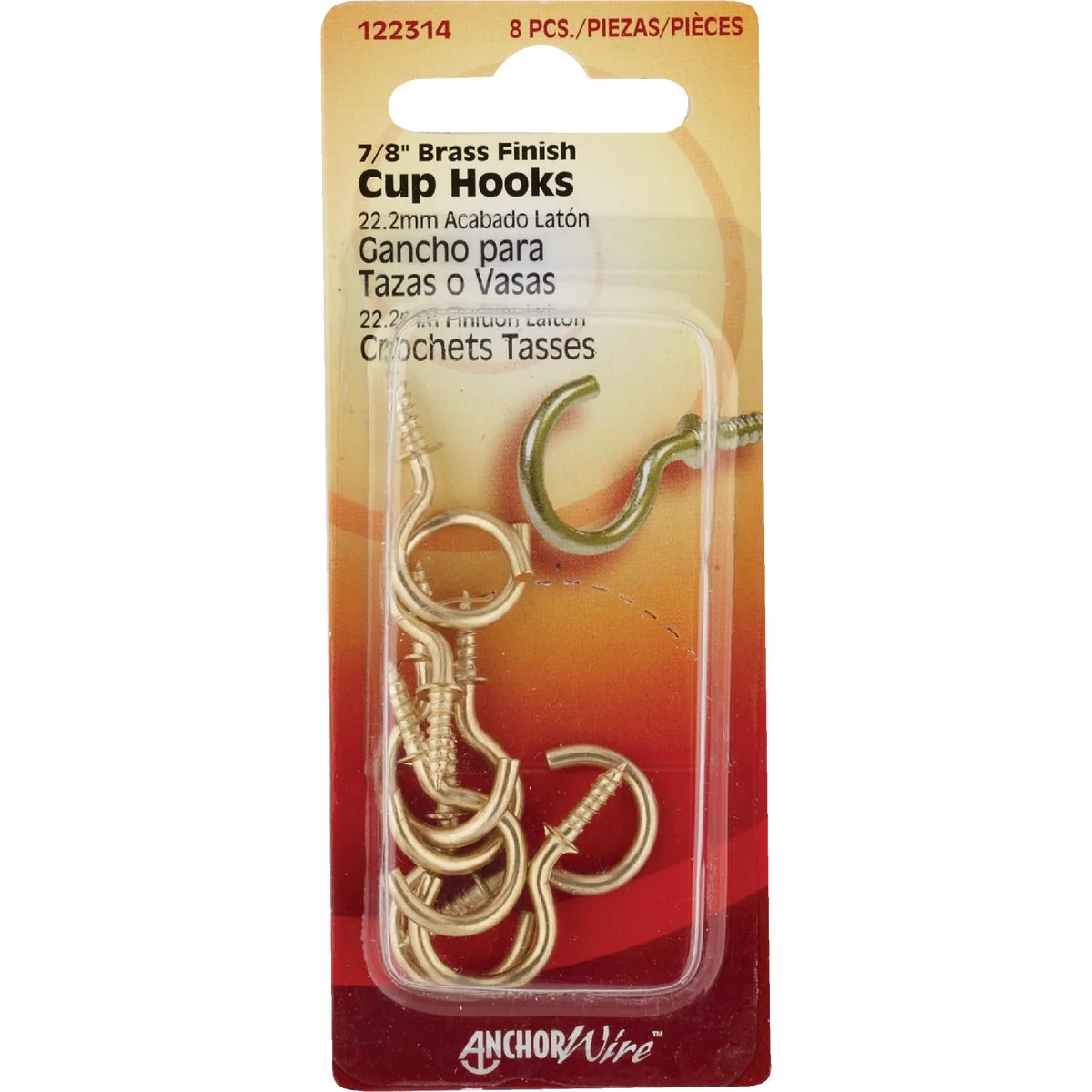 Classic Hillman 7 8 In. Brass Anchor Wire Cup Hook 8 Count Top-Quality