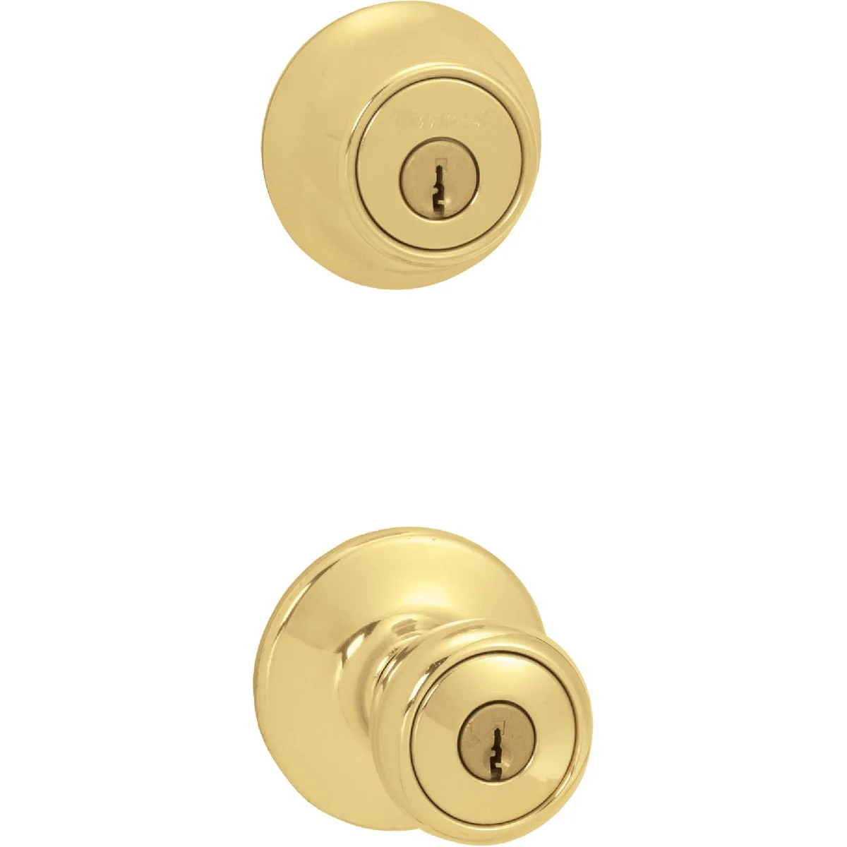 User-Friendly Kwikset Polished Brass Deadbolt and Door Knob Combo Fine