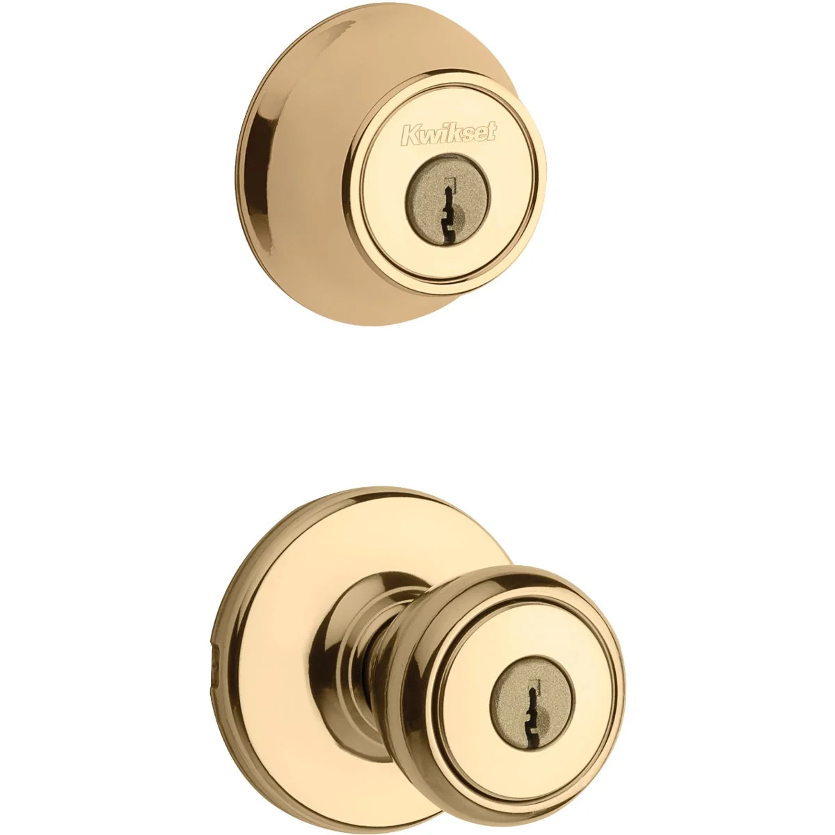 Secure Kwikset Bright Brass Deadbolt and Door Knob Combo Recyclable