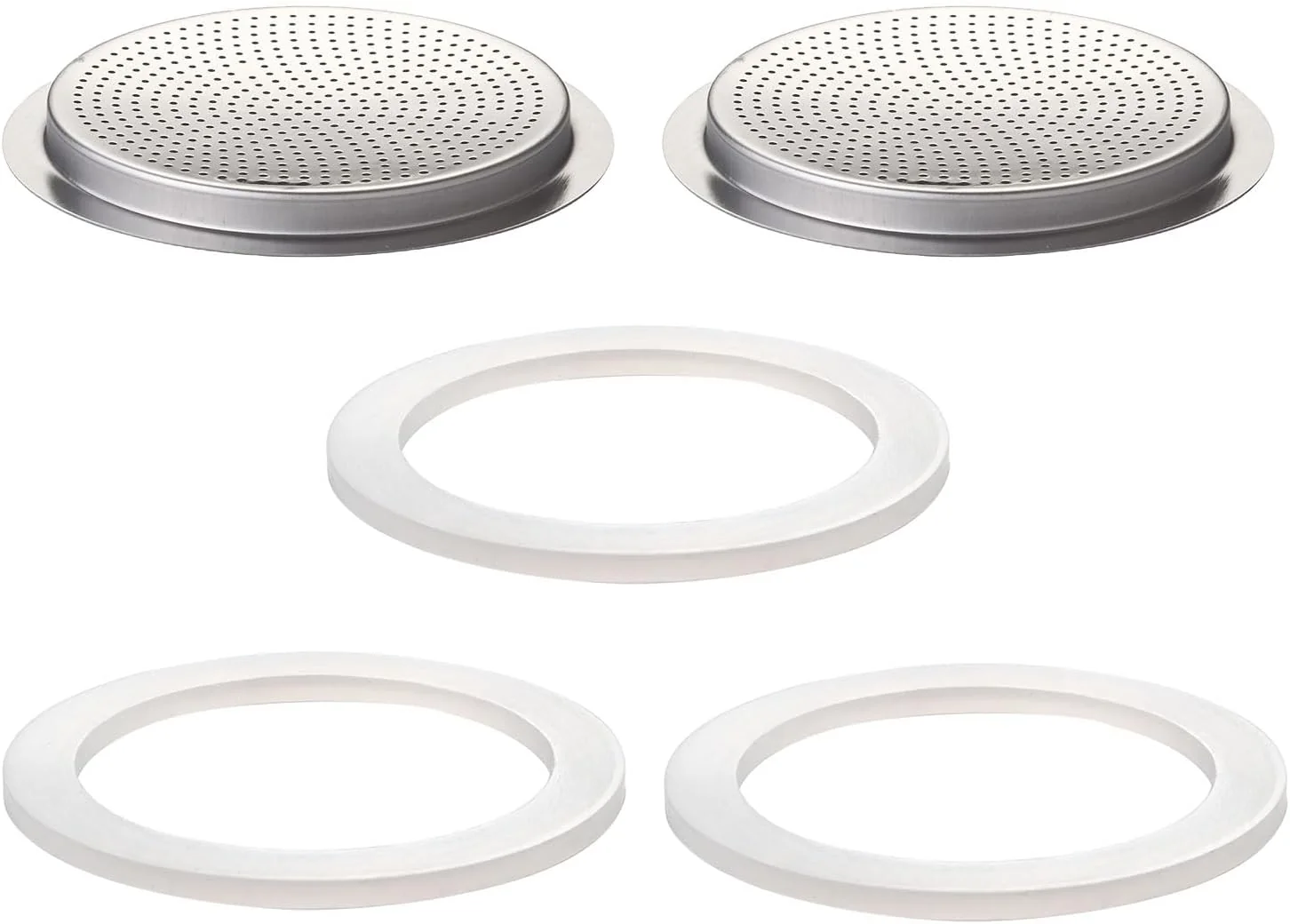 Powerful 2Pcs Filter with 3Pcs Silicone Gasket Seals for 2 Cup Stovetop Espresso Coffee Maker Parts for Big Tummy and Straight Stainless Steel Relaxed
