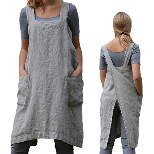 Breathable Pinafore Cross Back Apron for Women with Pockets Responsible