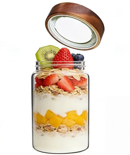 Smart 30oz Glass Coffee Jars with Airtight Wood Screw Lid Herb Spice Jar Round Storage Canister with Wooden Lid Clear Glass Food Jar for Pantry Sugar Tea Coffee Bean Spice Nuts Cookies Bath Salts Expertly Made