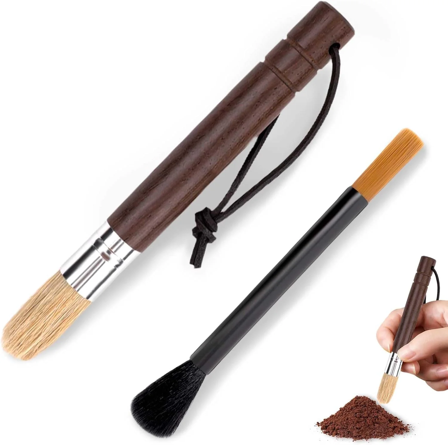 Exceptional 2PCS Coffee Brush Grinder Cleaner Espresso Cleaning Barista Brush Used on Group Heads Shower Screen Portafilter Scoop Tamper Detailed