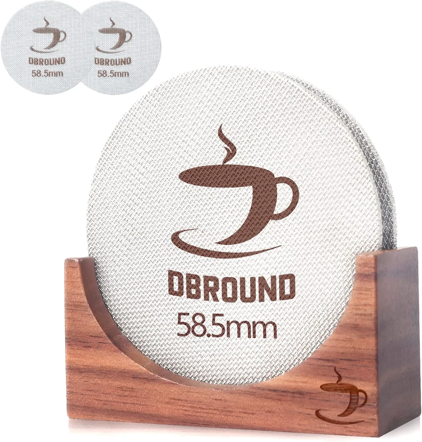 Original 58.5mm Espresso Puck Screen – 2 Packs 1.7mm Thickness 150μm Espresso Puck Screen with Walnut Holder Reusable Stainless Steel Part Compatible with 58mm Portafilter Series Espresso Smart