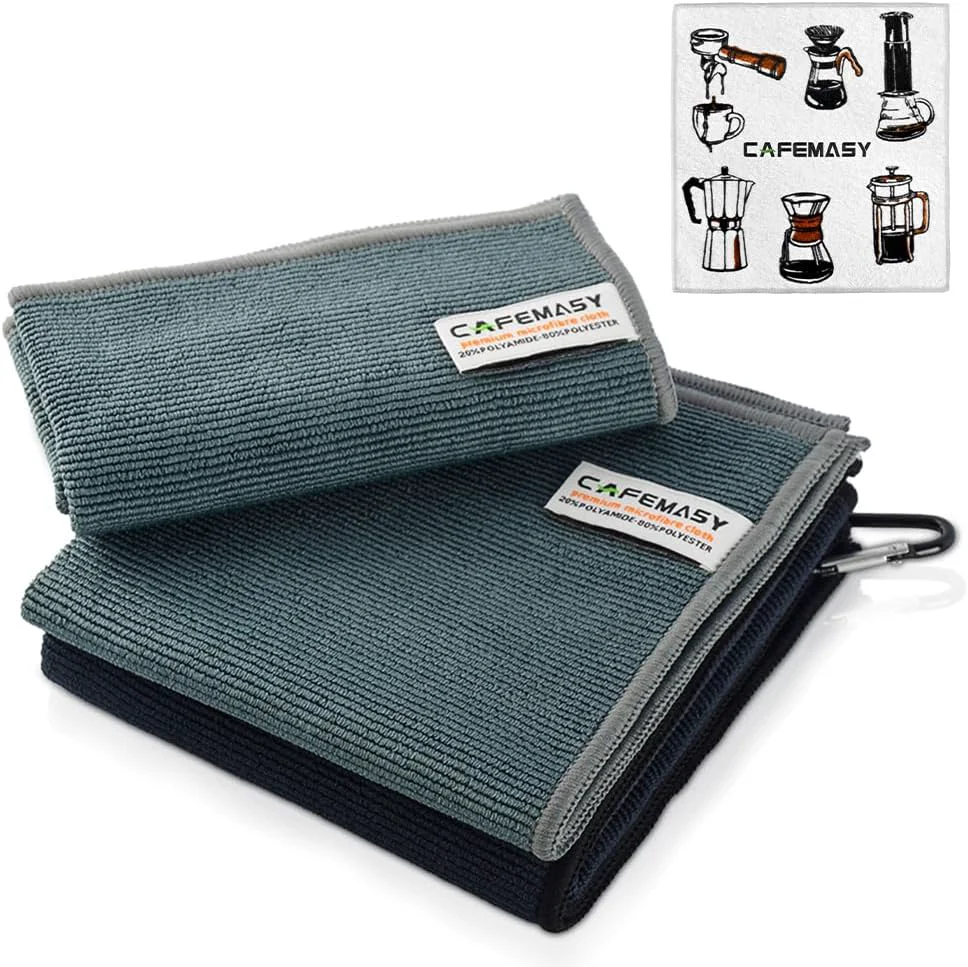 Advanced Cafemasy Barista Cleaning Towel with Hook Set Pack of 3pcs Soft Barista Mirco Fiber Cloth for Cleaning Espresso Coffee Machine Steam Wand and Coffee Practical