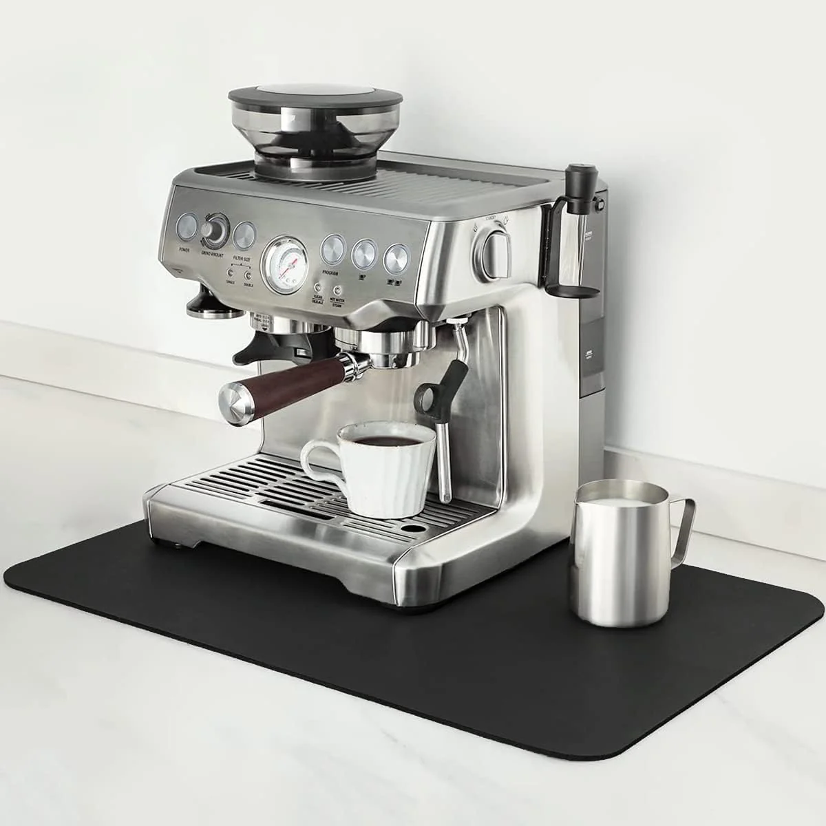 Traditional Mimore Coffee Mat – 18×24 Inch Black Countertop Mat – Absorbent Hides Stains Rubber Backed Fast
