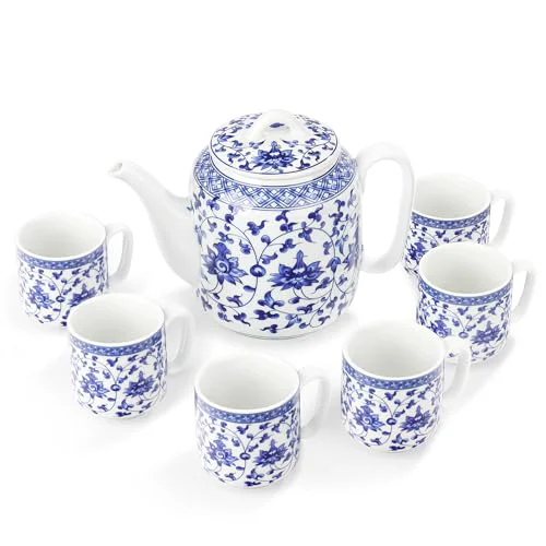 Optimized Chinese Blue and White Porcelain Teapot Set Traditional Kung Fu Tea Sets with 6 Cups for Loose Leaf Tea Adults Original
