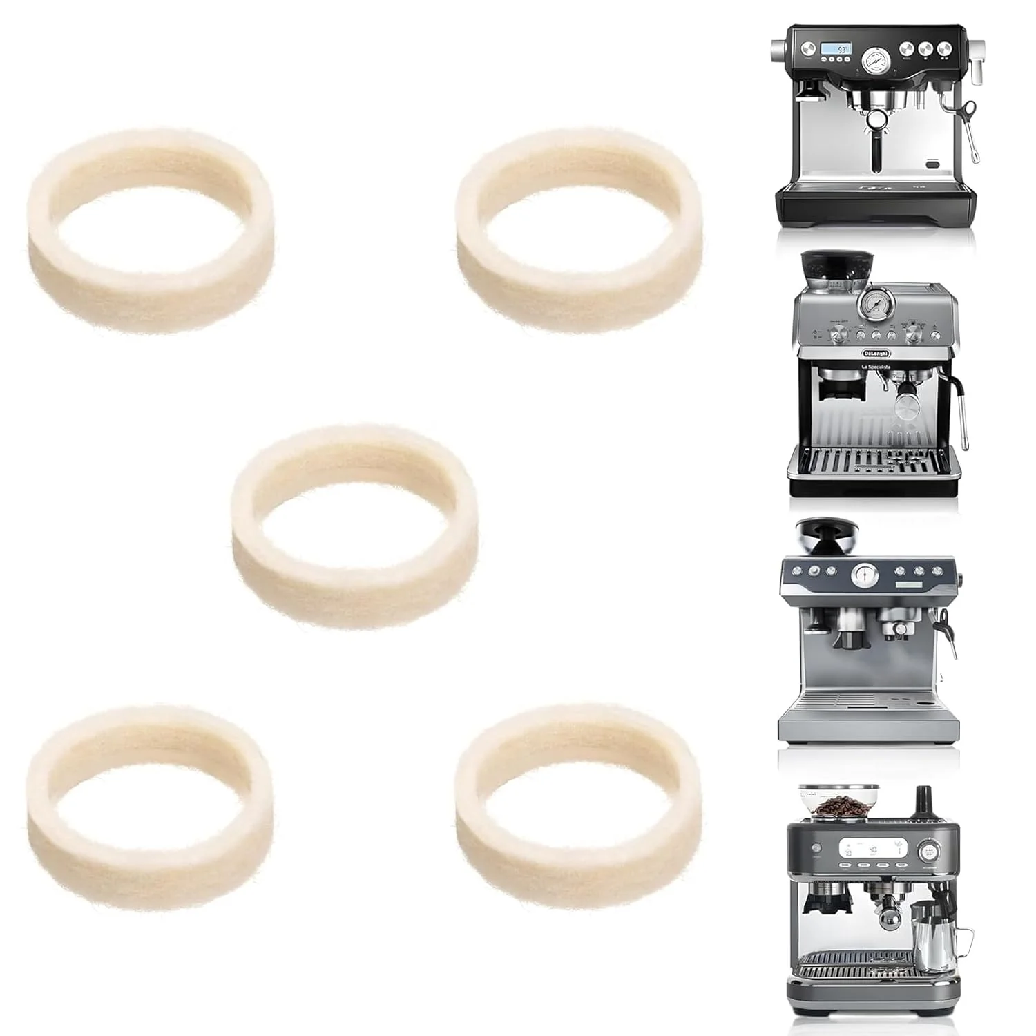 Elegant 5pcs Felt Washer Compatible with Breville Espresso Machine Grinders Wool Ring Gasket Espresso Machine Accessories for BES870 BES878 Versatile