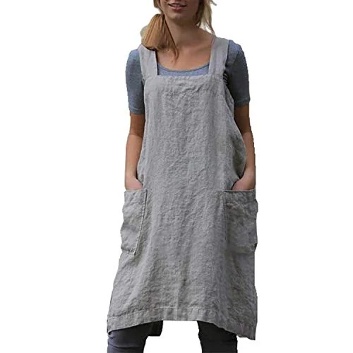 Innovative Cotton Linen Apron Cross Back Apron for Women with Pockets Pinafore Dress for Baking Cooking Exclusive