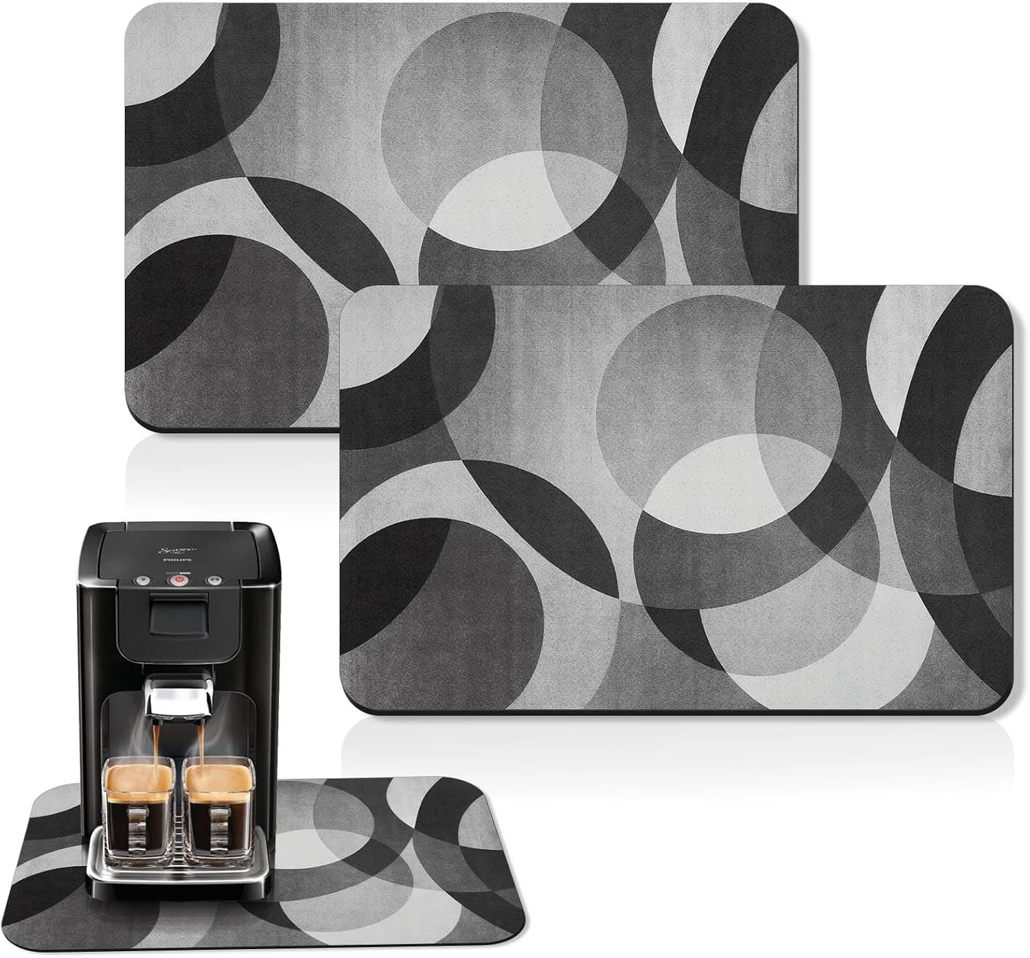 Original Arttown Coffee Mat for Countertops 2 Pcs 12 x 19 Geometric Modern Grey Black White Dish Drying Mats Rubber Backed Kitchen Bar Accessories for Espresso Machine Rack Hide Stain Natural