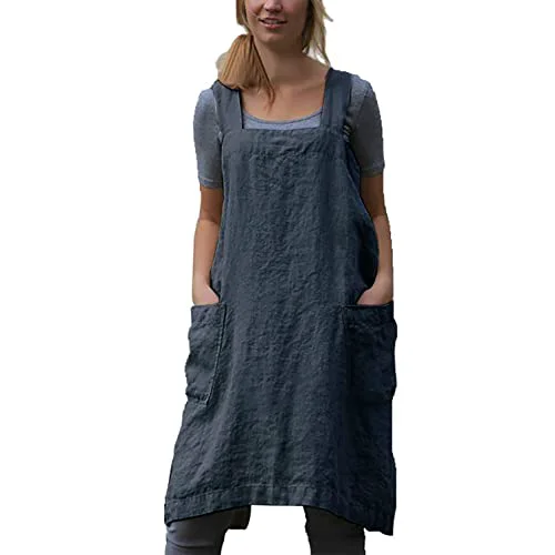Reliable Cotton Linen Apron Cross Back Apron for Women with Pockets Pinafore Dress for Baking Cooking Excellent