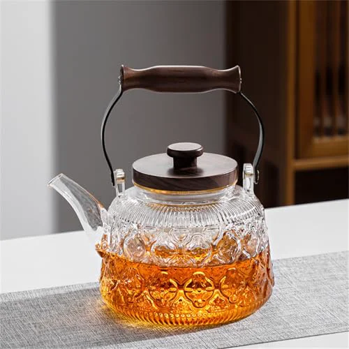 Minimalist Stovetop Safe Glass Teapot with Malus Spectabilis Pattern Removable Infuser Fine Borosilicate Tea Pot for Fruit Flowering Tea Canister Premium Quality Tea Kettle Gift Expertly Made