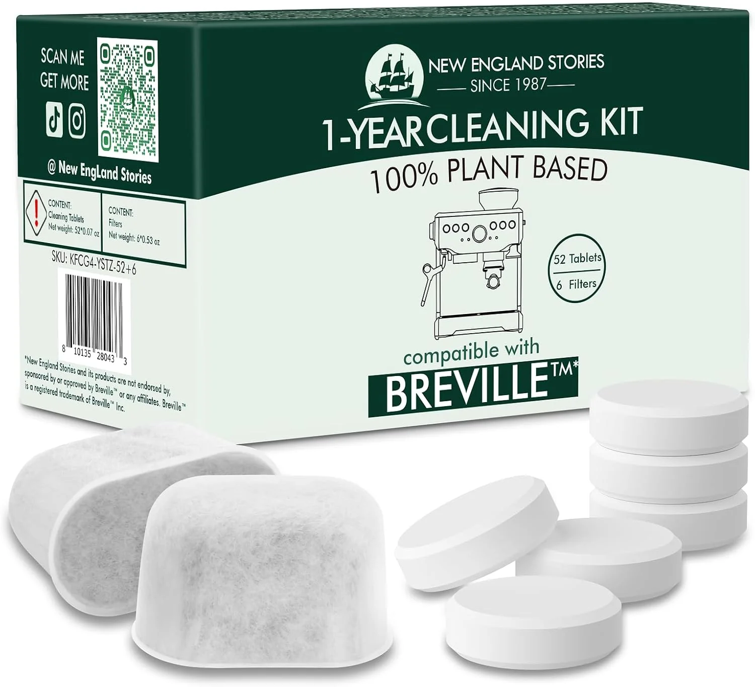 Comfortable 6 Pack Breville Compatible Charcoal Filters with 52 Cleaning Tablets 1 Year Breville Compatible Maintenance Kit Authentic