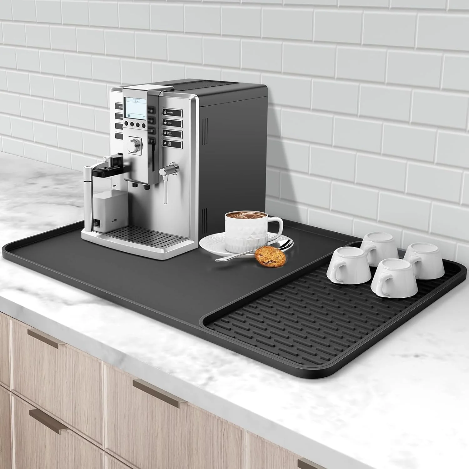 Trendy Silicone Coffee Mat 24”x16” Bar Mat with Detachable Dish Drying Mat – Fits Under Coffee Maker Dish Rack Outstanding