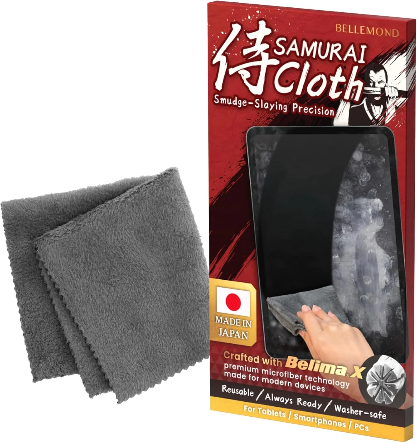 High-Quality BELLEMOND「Samurai Cloth」Japanese Microfiber Cleaning Cloth Washable Reusable Lint Cloth for Phones Laptops Lenses Screens Electronics High-Performance