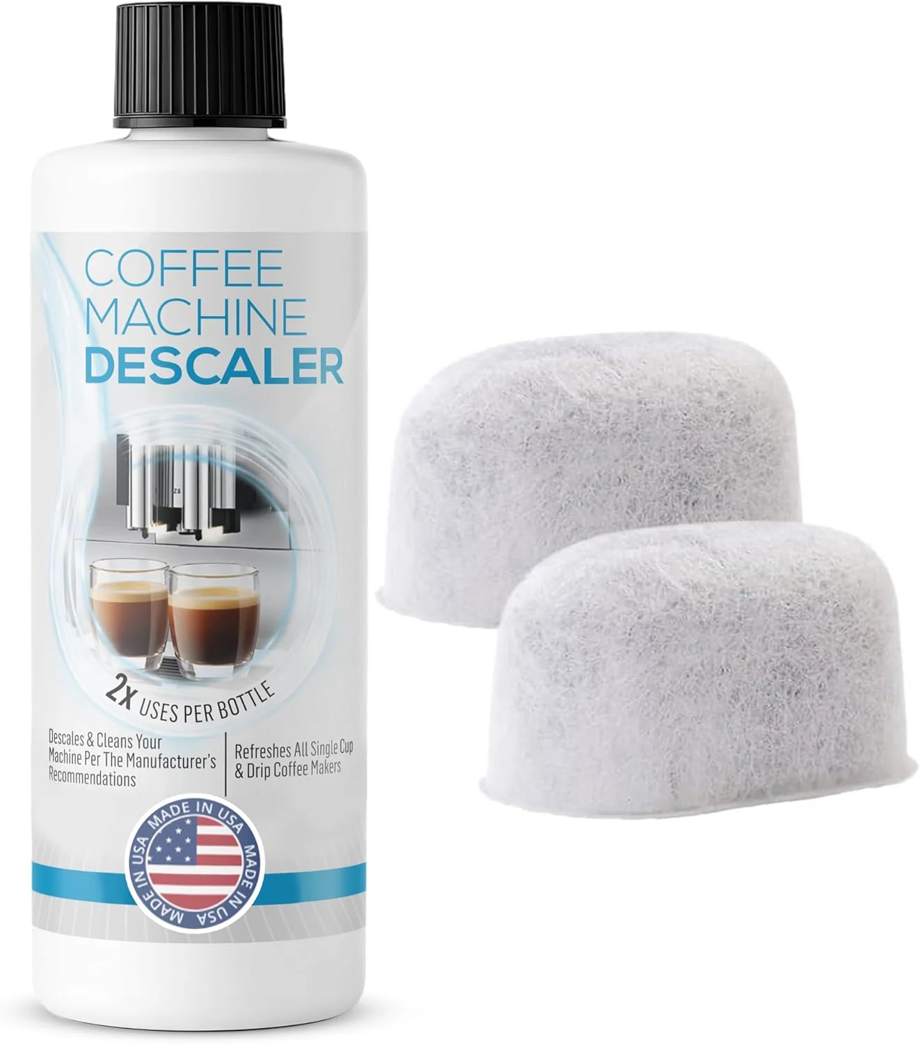 Organic Keurig Compatible Descaling Solution 1 Bottle 2 Uses Plus 2 Filters – Universal Descaler Cleaner Concentrate Kit For All 1.0 2.0 K-Cup Pod Pure