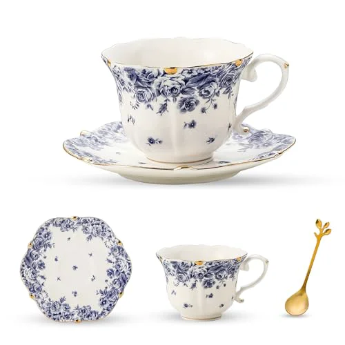 Traditional Country Roses Bone China Tea Cup and Saucer Set 3 Count Pure