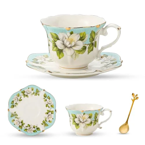 Smooth Country Roses Bone China Tea Cup and Saucer Set 3 Count Lightweight