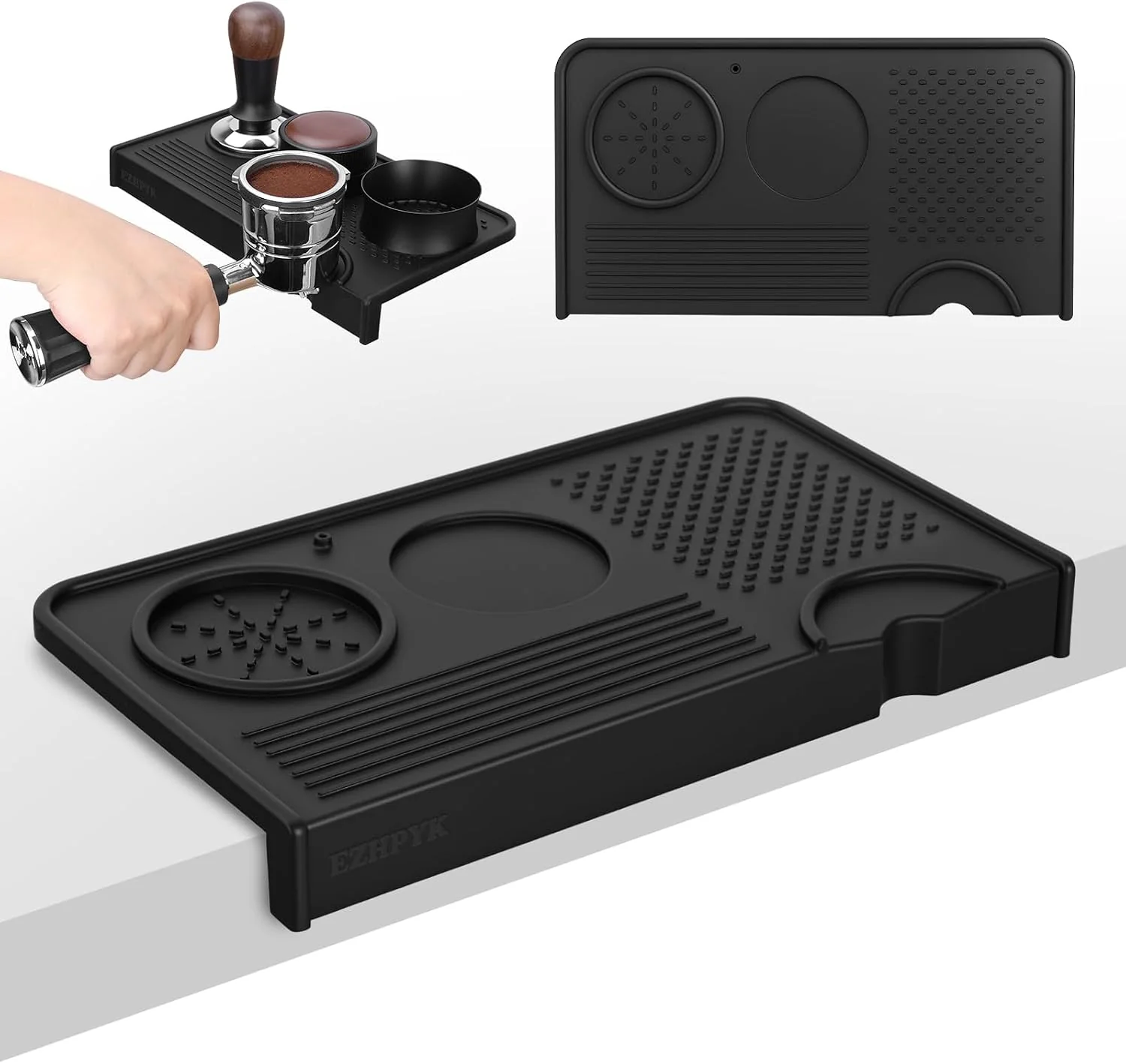 Long-Lasting Silicone Espresso Tamping Mat for Counter Coffee Tamper Mat Black 10.43″×5.63″ Portafilter Mat for Barista Espresso Machine Accessories Waterproof Coffee Bar Mat Heat Resistant Tamp Station Functional