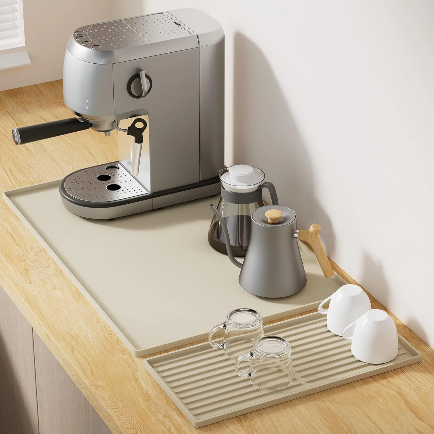 Classic Golener Silicone Coffee Mat Set – 24 x 16 Coffee Bar Mat for Countertop Kitchen Station Pad Accessories Fit Under Cafe Maker Espresso Machine Fine Crafted