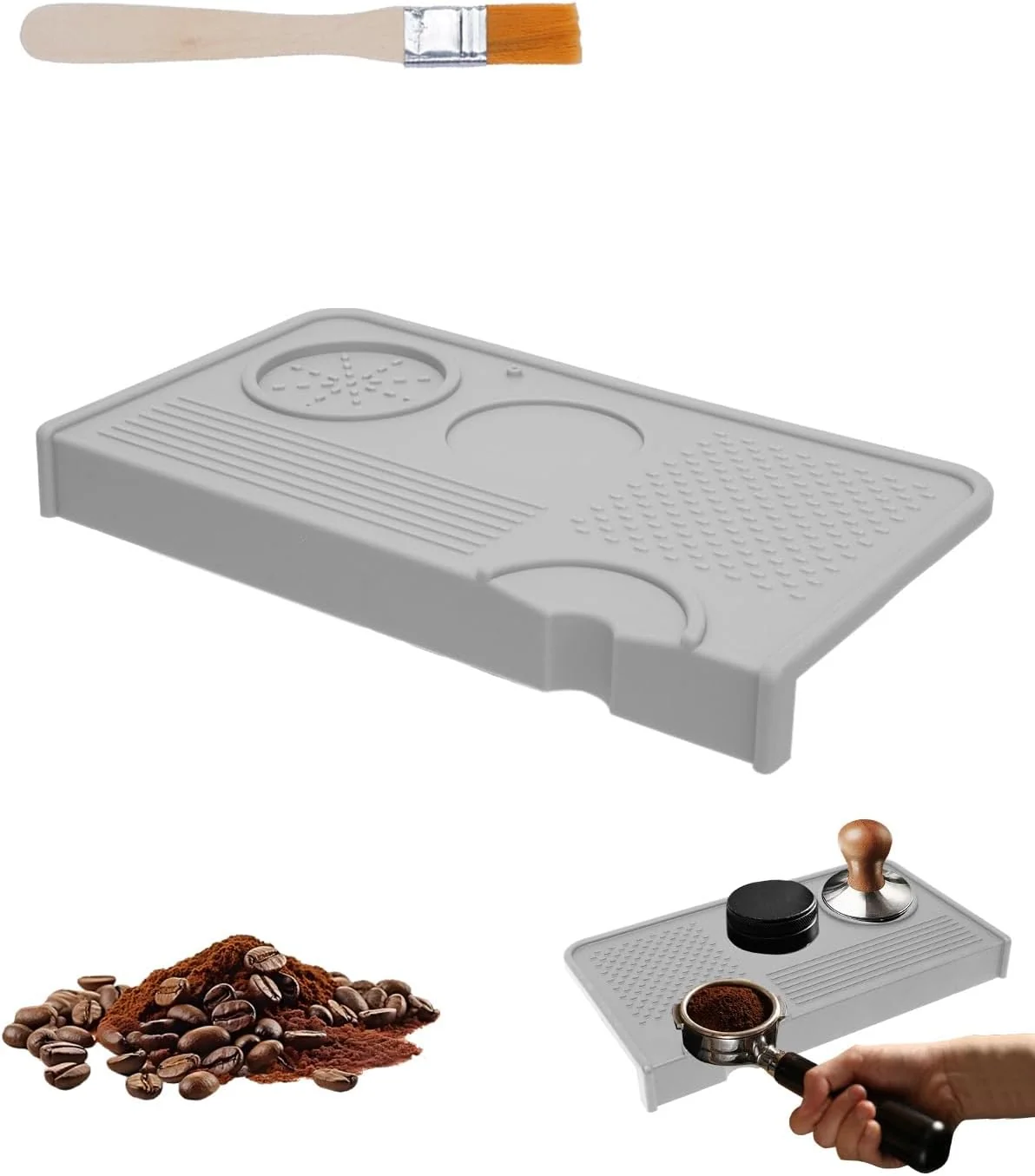 Exclusive Upgraded Silicone Tamping Mat Brush Tamper Mat for Espresso Machine Waterproof Heat Resistant Tamp Station for Home Baristas Tools Gray Fine Crafted
