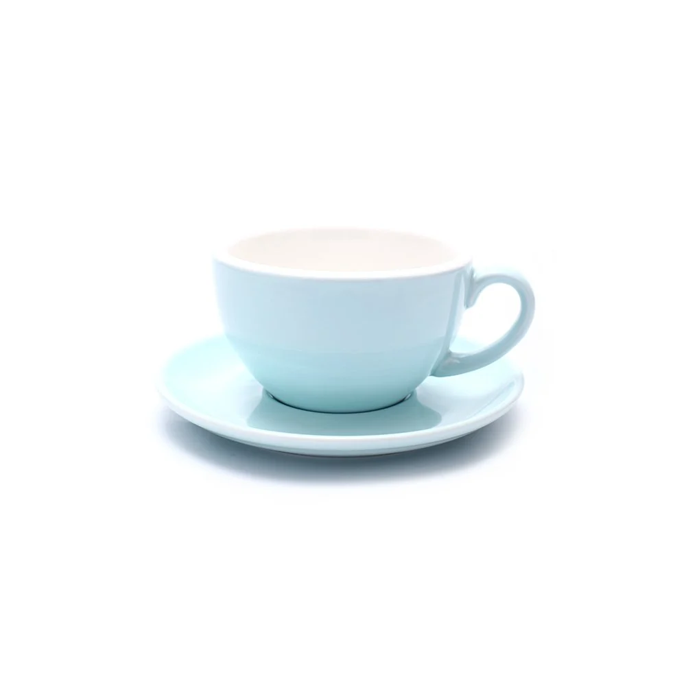 Safe Cappuccino Barista Latte Art Cup and Saucer New Bone China for Coffee Shop Glossy Light Blue 8.5 oz Comfortable