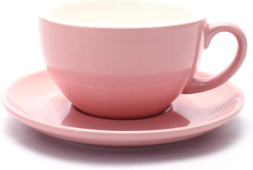 Expertly Made Barista Speciality Coffee Cup and Saucer Small Cappuccino or Double Espresso Ceramic Cups Glossy Pink 5 oz Elegant