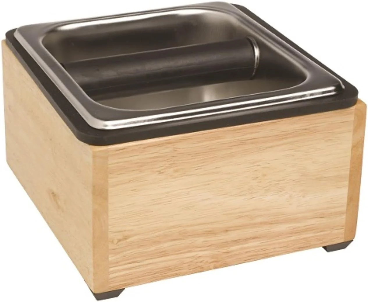 Unique Rattleware Stainless Steel Knock Box with Maple Holder – Heavy-Duty Espresso Knock Bin Coffee Bar Accessories Durable Barista Accessory Proven