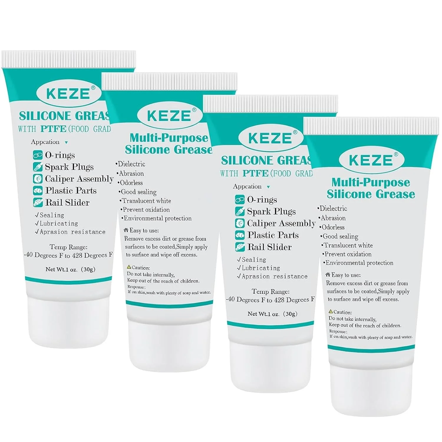 Pure KEZE Silicone Grease Tube PTFE Synthetic Lubricant Sliding Door Grease Automotive Lubrication RV Toilet Seal Lubricant for Plumbing Faucet O Rings Plastic Parts Rubber Seal 1 oz 4-Tube Safe