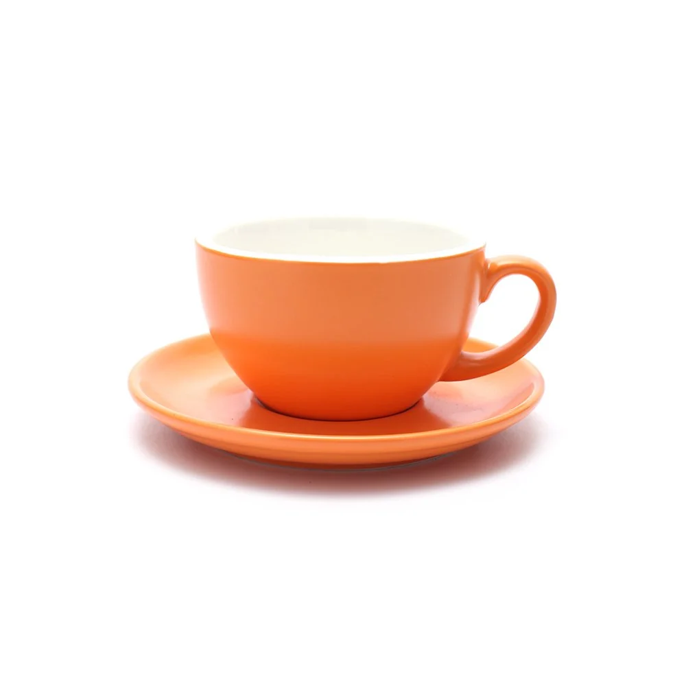Secure Americano Cup and Saucer Latte Art Cappuccino for Barista Matte Orange 8.5 oz Next-Generation