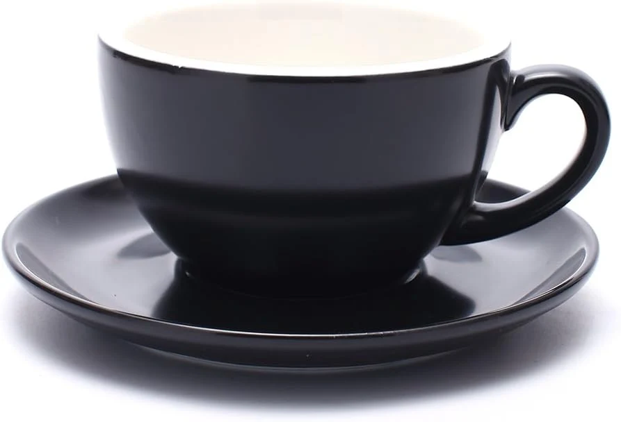 Verified Latte Art Cup and Saucer Fine Porcelain for Latte Cappuccino Mate for Coffee Shop and Barista Matte Black 10.5 oz Versatile