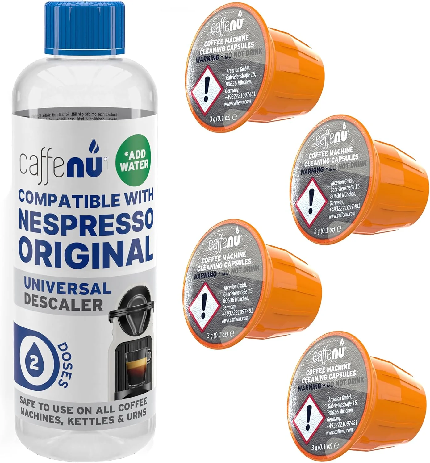 Crafted Nespresso Compatible Descaling Kit Cleaning Pods. 2 Use Descaling Solution 4 Cleaner Pods. Removes Limescale Cleans Pod Area. Better Tasting Easy-to-Use