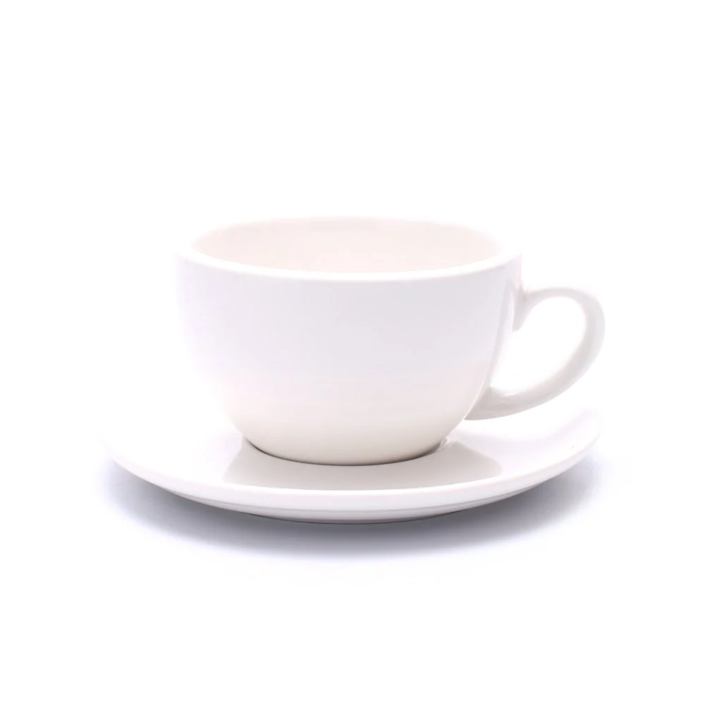 Flexible Porcelain Speciality Coffee Cup and Saucer Small Cappuccino and Double Espresso New Bone China for Coffee Shop and Barista Glossy White 5 oz Elite