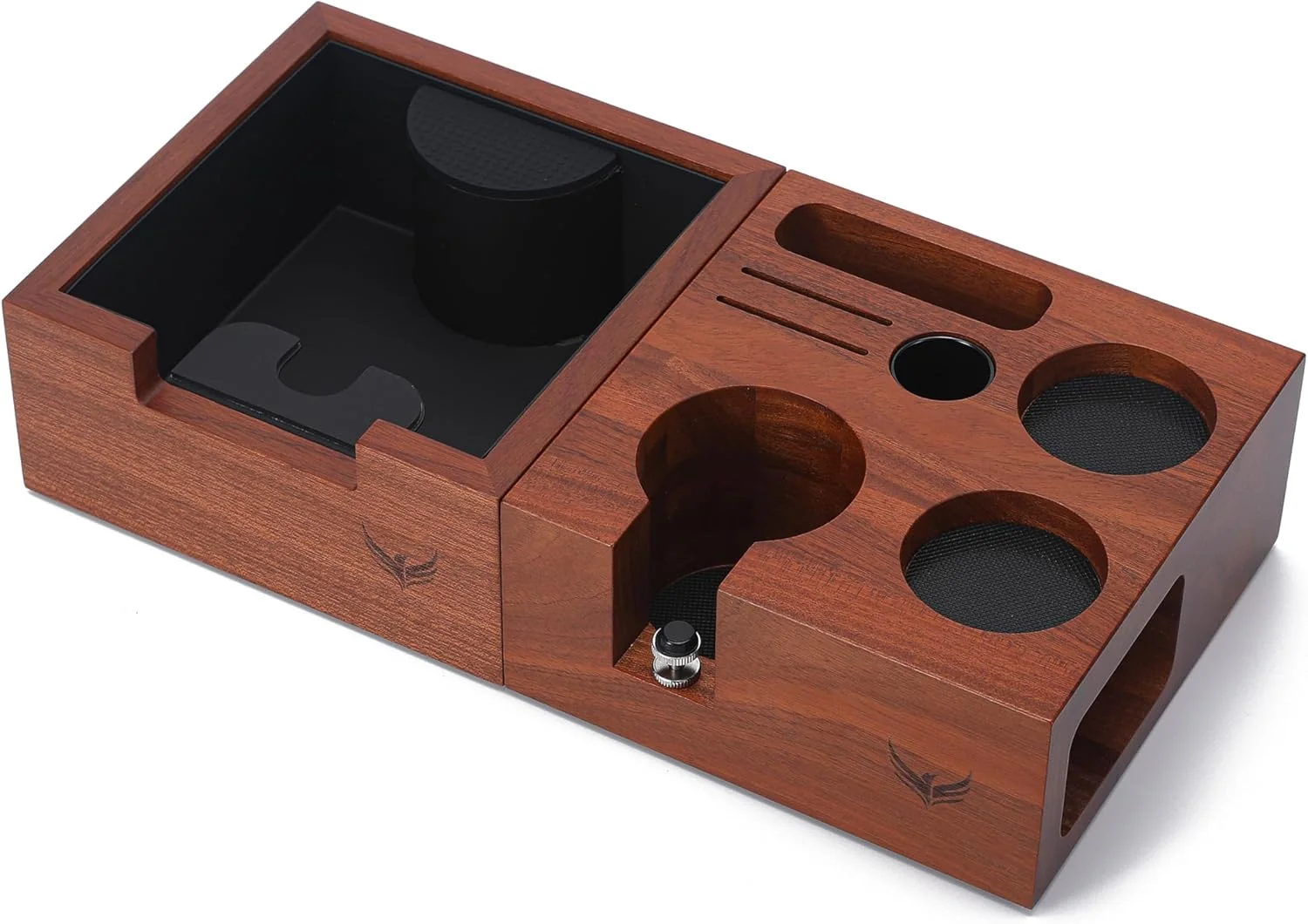 Superior 58mm Espresso Knock Box Set – Rosewood Tamping Station Organizer Coffee Grounds Bin Professional Espresso Accessories for 58mm Portafilter Machines Official